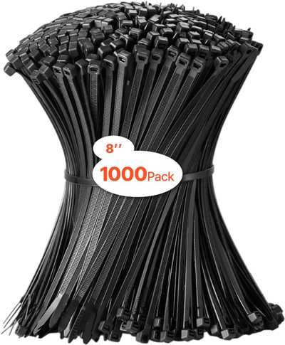 VEVOR 1000 Pack Cable Zip Ties, 8-inch Heavy Duty Cable Wire Ties with 45LBS High Tensile Strength, Multi-Purpose Self-Locking Nylon Tie Wraps, Heat & Cold Resistant for Indoor and Outdoor Use