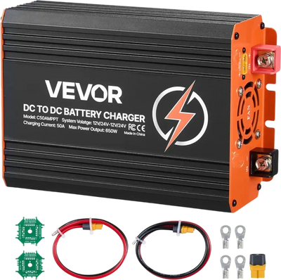 VEVOR DC to DC Charger with MPPT, 650W, 50A On-Board Battery Charger, Solar Panel/Alternator Dual Input, Smart Multi-Stage Charging for LiFePO4 Lead-Acid Batteries, 12V/24V-12V/24V, for RV Home Backup