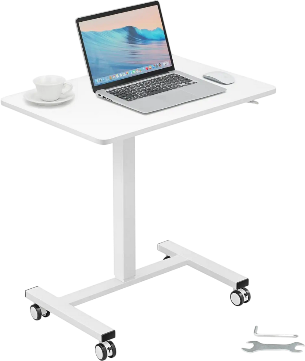 VEVOR Mobile Standing Desk, 28"-44" Gas-Spring Height Adjustable Sit-Stand Desk, 4 360° Swivel Wheels (2 Lockable) Portable Rolling Laptop Table Computer Cart for Home Office School, 40LBS Loading