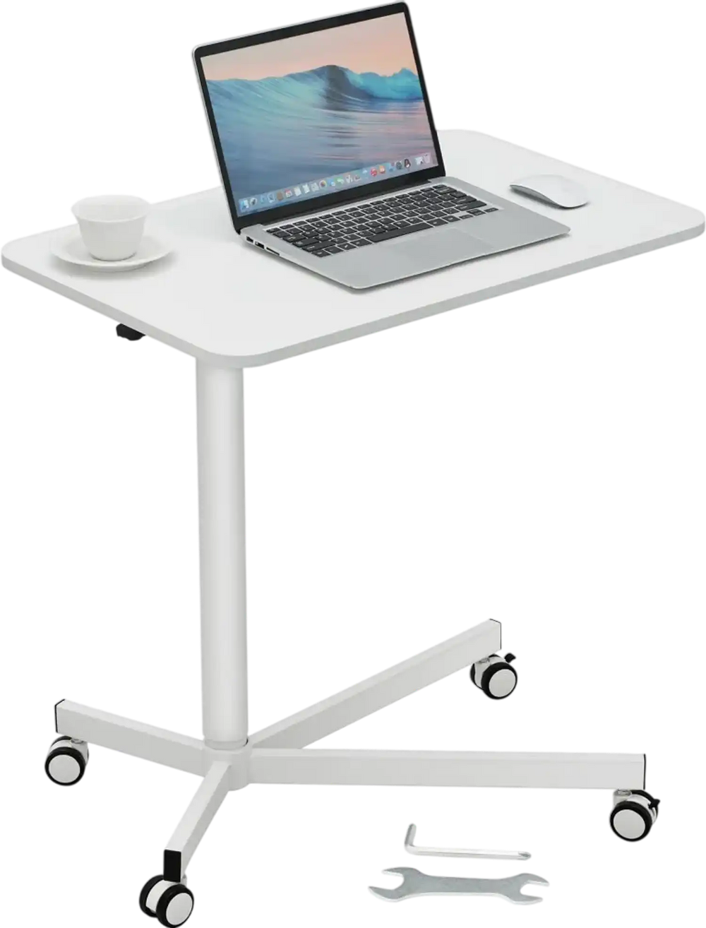 VEVOR Mobile Standing Desk, 28.5"-44.2" Gas-Spring Height Adjustable Sit-Stand Desk, 360° Swivel Wheels (2 Lockable) Portable Rolling Laptop Table Computer Cart for Home Office School, 44LBS Loading