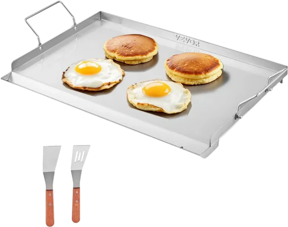 VEVOR Stainless Steel Griddle, 23x16 inch Universal Flat Top Rectangular Plate, Gas Grill Griddle for BBQ Grill, Teppanyaki, Portable Family Cookware with Handle, for Camping Tailgating Party