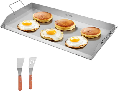 VEVOR Stainless Steel Griddle, 32x16 inch Universal Flat Top Rectangular Plate, Gas Grill Griddle for BBQ Grill, Teppanyaki, Portable Family Cookware with Handle, for Camping Tailgating Party