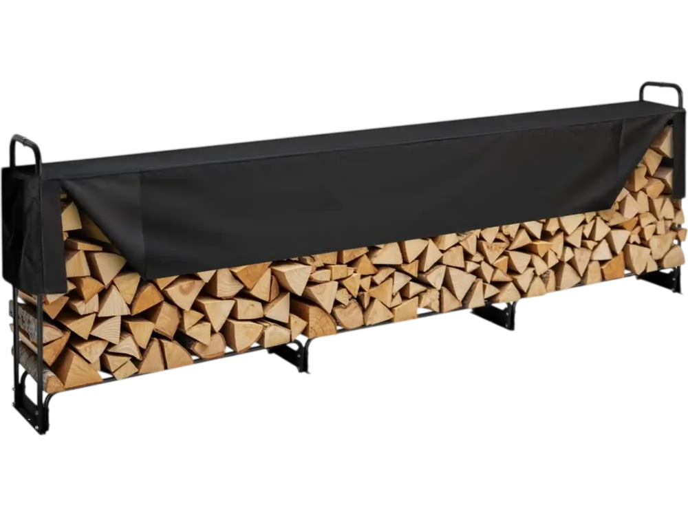 VEVOR Firewood Rack with Waterproof Cover, 150 x 14 x 46 in Outdoor Firewood Holder, 660lb Weight Capacity, 1/2 Cord Log Holder, Half-Covered, Powder-coated Wood Storage Rack for Fireplace Deck