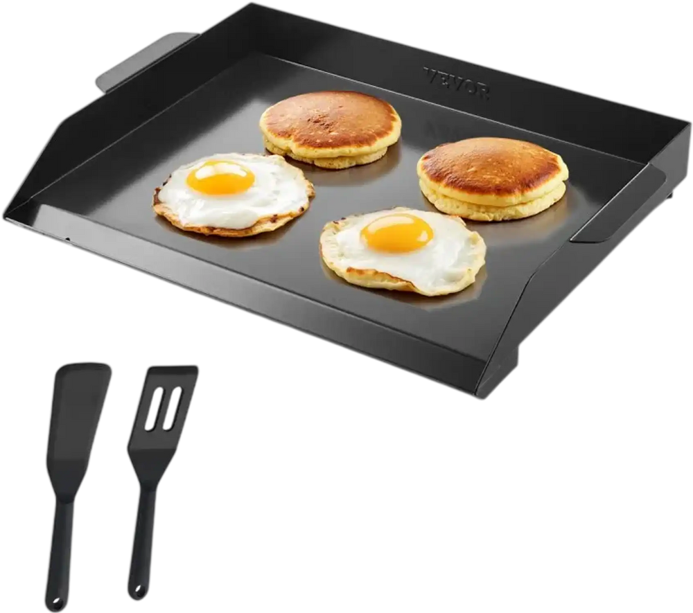 VEVOR Carbon Steel Griddle, 20x16 inch Universal Flat Top Rectangular Plate, Gas Grill Griddle for BBQ Grill, Teppanyaki, Portable Family Cookware, for Camping Tailgating Party, Black