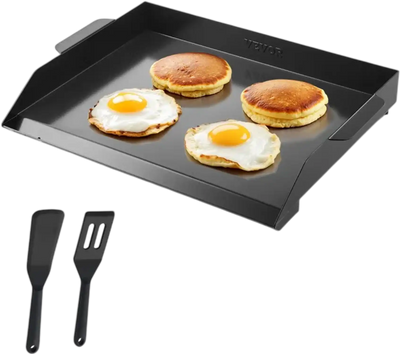 VEVOR Carbon Steel Griddle, 20x16 inch Universal Flat Top Rectangular Plate, Gas Grill Griddle for BBQ Grill, Teppanyaki, Portable Family Cookware, for Camping Tailgating Party, Black