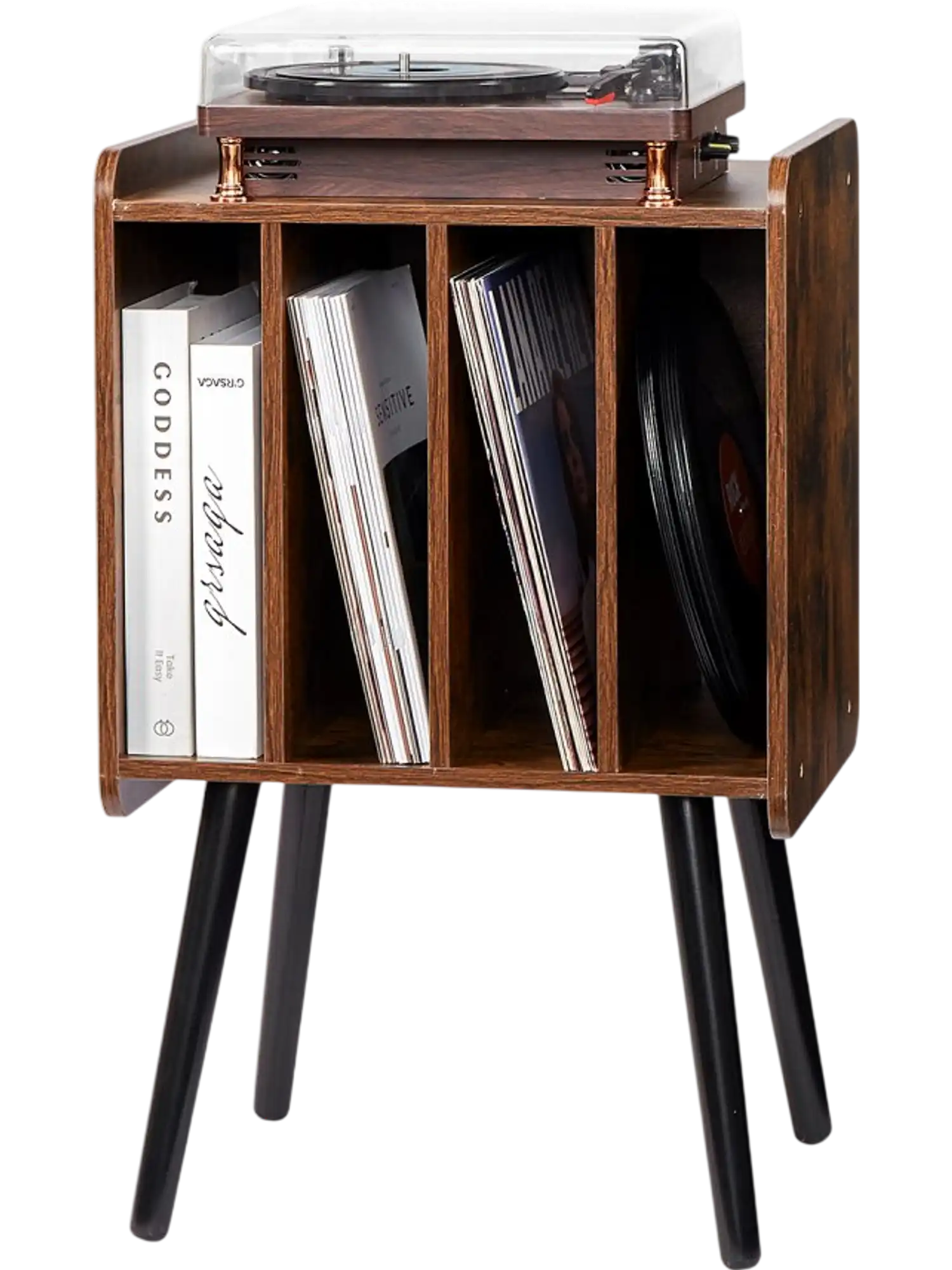 Vevor Record Player Stand 2-Tier Wood Vinyl Record Storage Cabinet Brown New