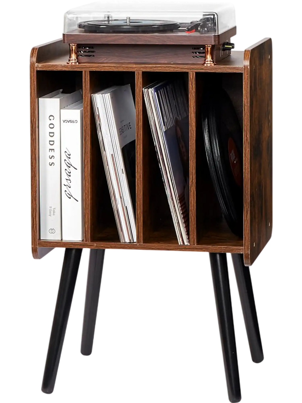 VEVOR Record Player Stand, 2 Tiers Turntable Stand with 4 Cabinets, Holds up to 100 Albums, Wooden Vinyl Record Storage Cabinet with Display Shelf for Bedroom, Living Room, Brown