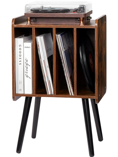 Vevor Record Player Stand 2-Tier Wood Vinyl Record Storage Cabinet Brown New