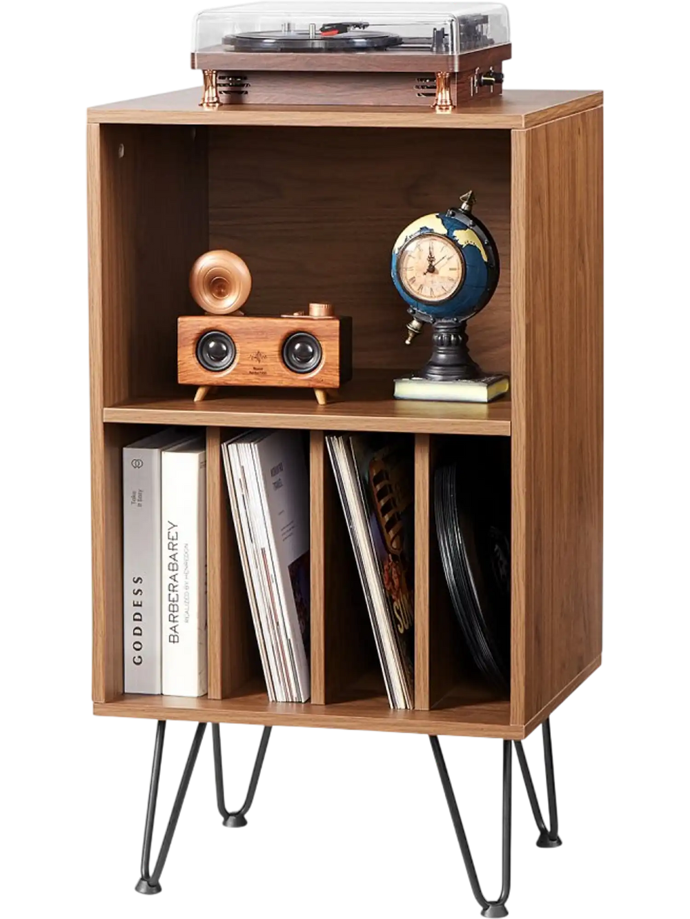 VEVOR Record Player Stand, 3 Tiers Turntable Stand with Record Storage, Vinyl Record Storage Cabinet with Metal Legs for Bedroom, Living Room, Brown
