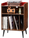 VEVOR Record Player Stand with LED Light, 3 Tiers Turntable Stand with Charging Station & USB Ports, Holds up to 150 Albums, Vinyl Record Storage Cabinet with Display Shelf for Bedroom, Living Room