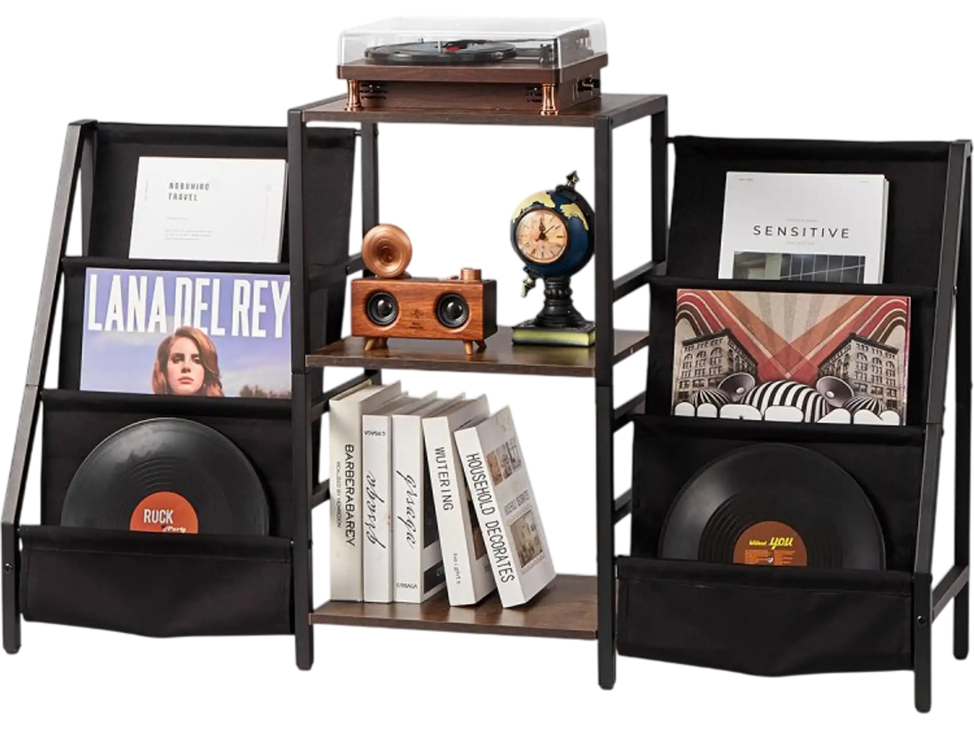 Vevor Record Player Stand 3-Tier Metal Vinyl Record Storage Shelf Black New