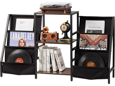 Vevor Record Player Stand 3-Tier Metal Vinyl Record Storage Shelf Black New