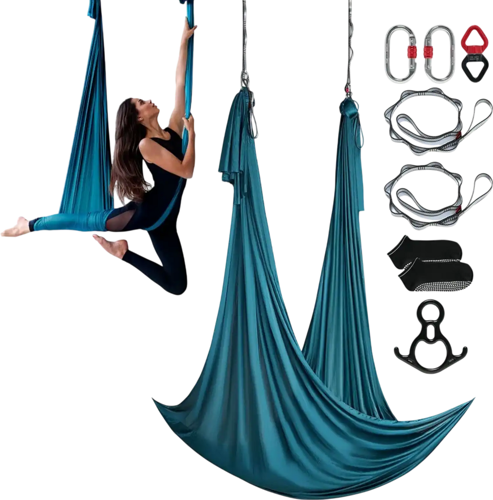 VEVOR Aerial Silk & Yoga Swing, 11 Yards, Aerial Yoga Hammock Kit with 100gsm Nylon Fabric, Full Rigging Hardware & Easy Set-up Guide, Antigravity Flying for All Levels Fitness Bodybuilding, Green