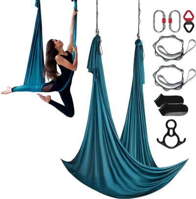 VEVOR Aerial Silk & Yoga Swing, 11 Yards, Aerial Yoga Hammock Kit with 100gsm Nylon Fabric, Full Rigging Hardware & Easy Set-up Guide, Antigravity Flying for All Levels Fitness Bodybuilding, Green