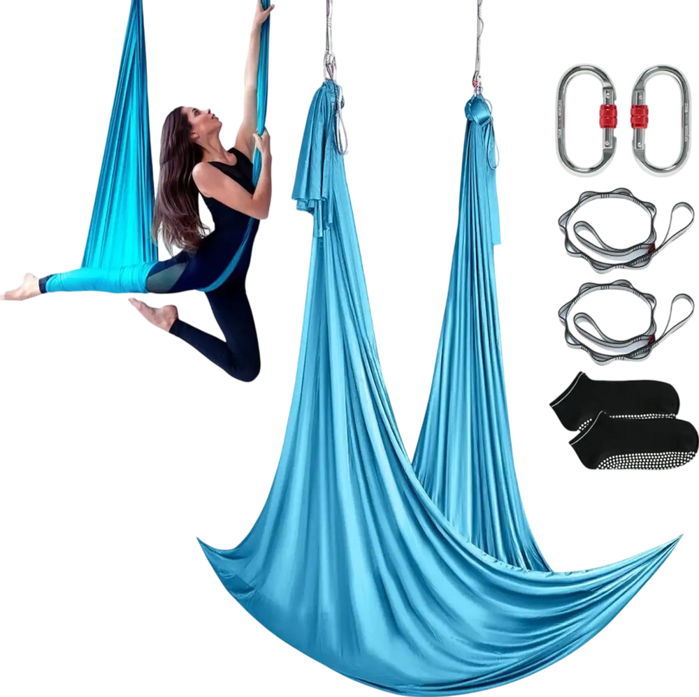 VEVOR Aerial Yoga Hammock & Swing, 5.5 Yards, Aerial Yoga Starter Kit with 100gsm Nylon Fabric, Full Rigging Hardware & Easy Set-up Guide, Antigravity Flying for All Levels Fitness Bodybuilding, Blue