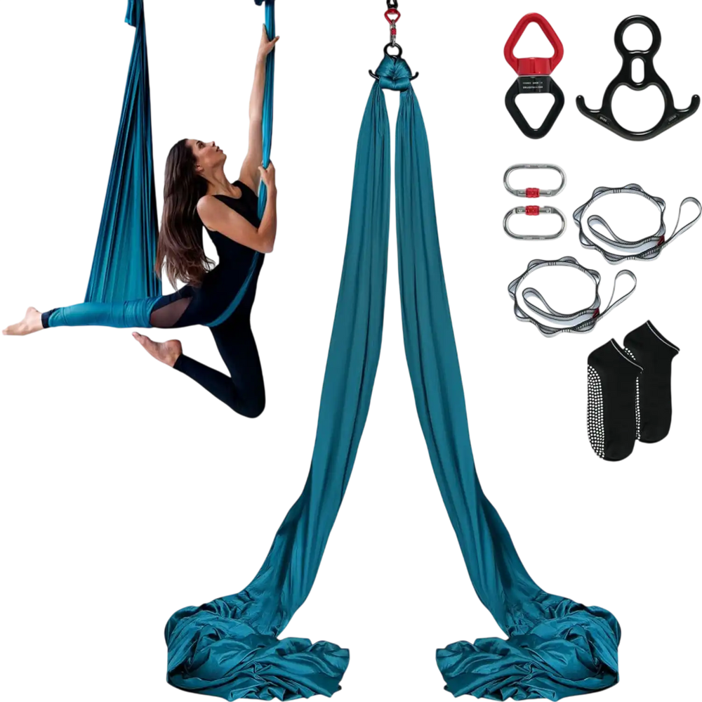 VEVOR Aerial Silk & Yoga Swing, 8.7 Yards, Aerial Yoga Hammock Kit with 100gsm Nylon Fabric, Full Rigging Hardware & Easy Set-up Guide, Antigravity Flying for All Levels Fitness Bodybuilding, Green