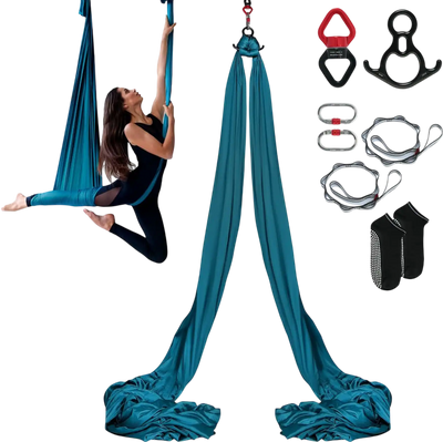 VEVOR Aerial Silk & Yoga Swing, 8.7 Yards, Aerial Yoga Hammock Kit with 100gsm Nylon Fabric, Full Rigging Hardware & Easy Set-up Guide, Antigravity Flying for All Levels Fitness Bodybuilding, Green