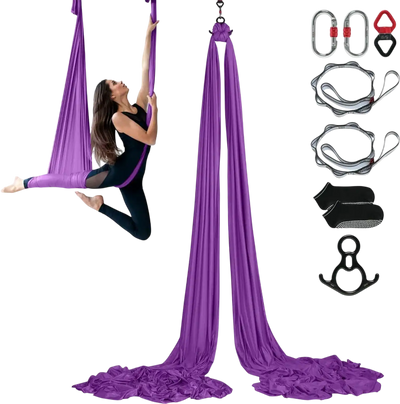 VEVOR Aerial Silk & Yoga Swing, 8.7 Yards, Aerial Yoga Hammock Kit with 100gsm Nylon Fabric, Full Rigging Hardware & Easy Set-up Guide, Antigravity Flying for All Levels Fitness Bodybuilding, Purple
