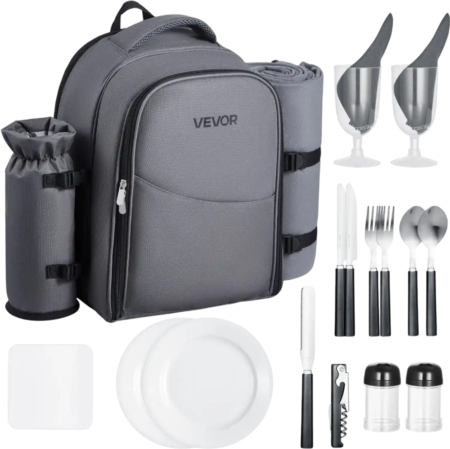 Vevor Picnic Backpack 2-Person Insulated Cooler Compartment Grey New