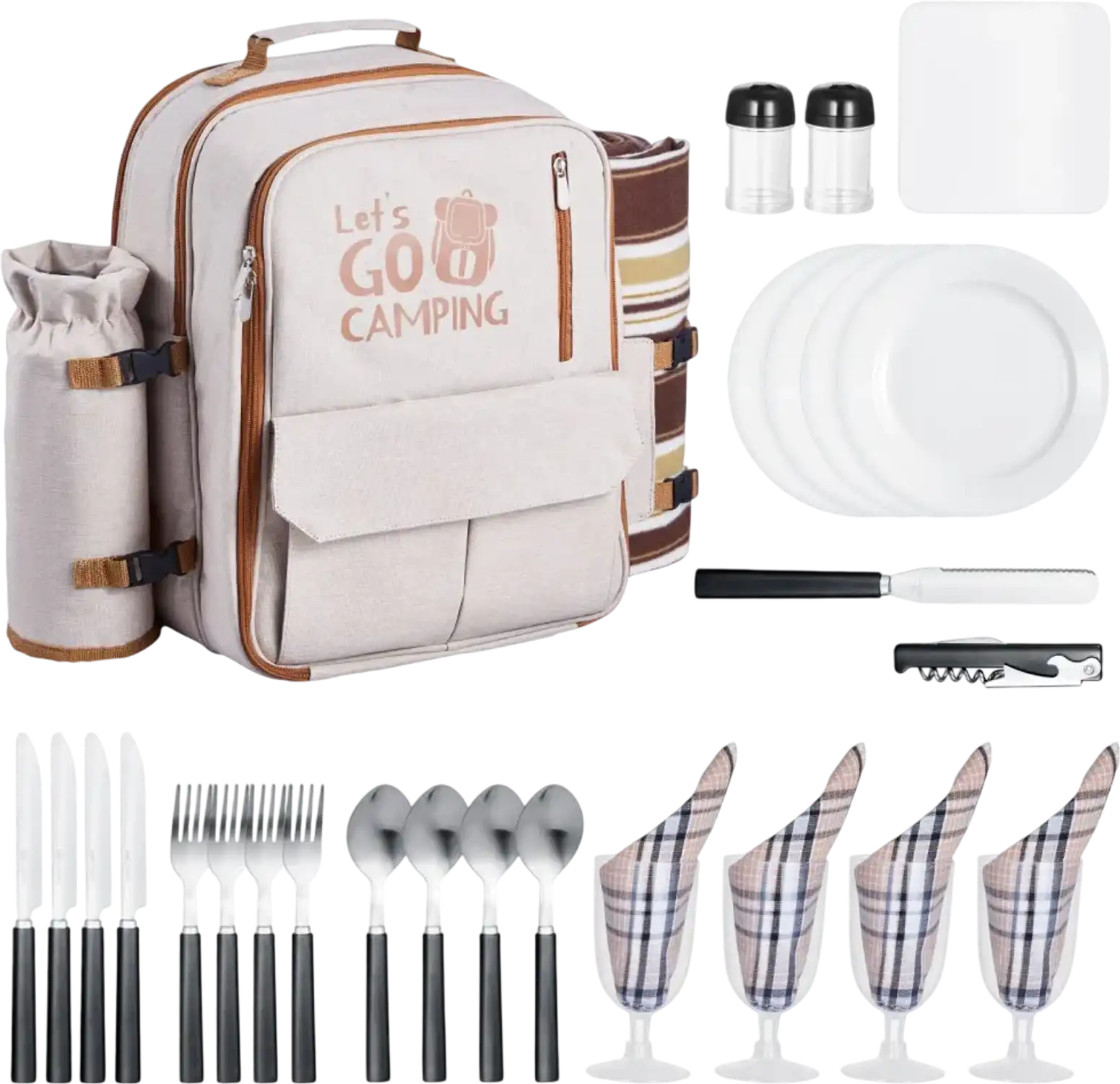 Vevor Picnic Backpack 4-Person Insulated Cooler Compartment Outdoor Dining Set New