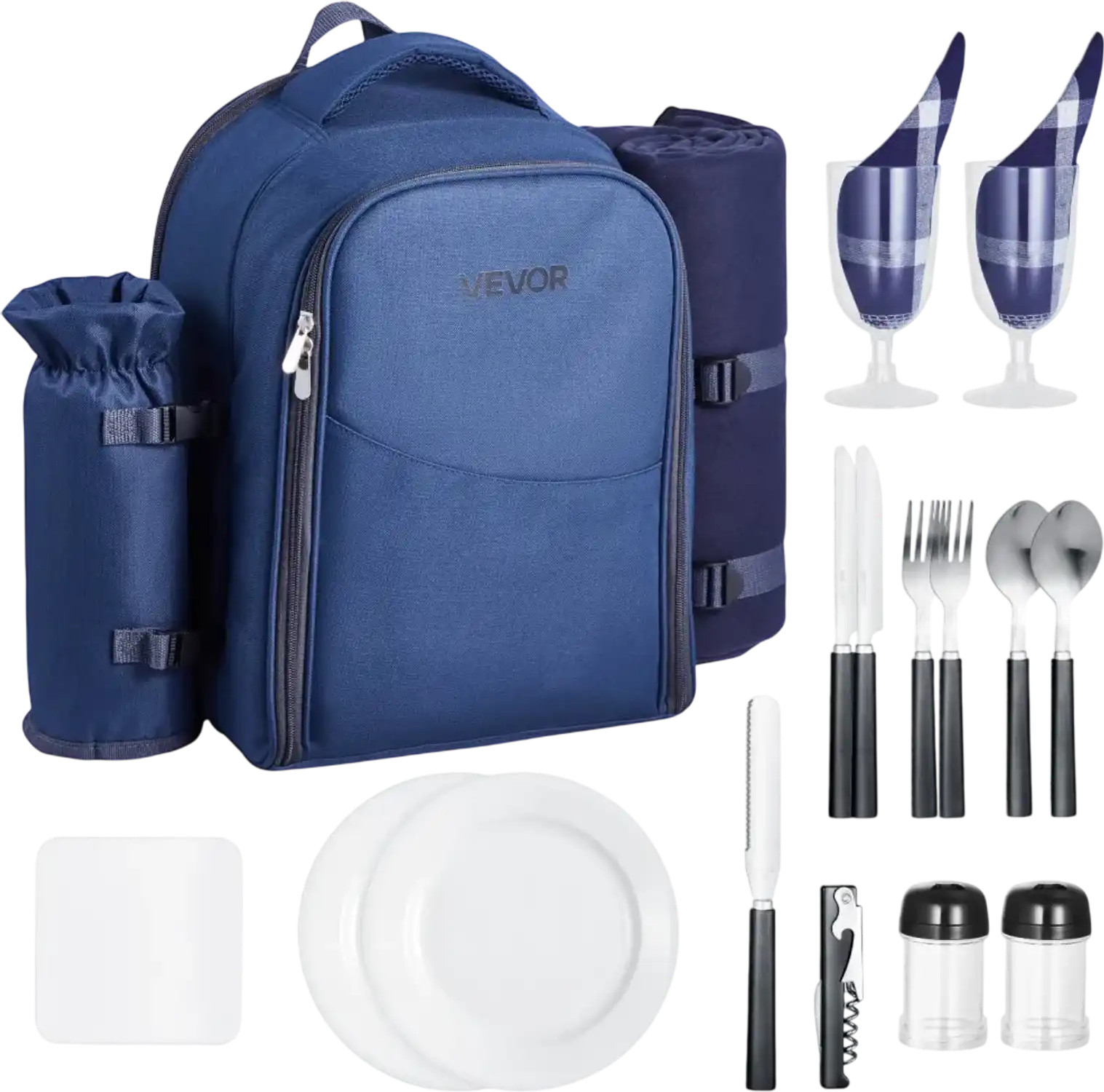 Vevor Picnic Backpack 2-Person Insulated Cooler Compartment Navy Blue New
