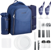 VEVOR Picnic Backpack, Beach Picnic Backpack Bag for 2 Person with Insulated Cooler Compartment, Detachable Bottle/Wine Holder, Lightweight Blanket, Plates & Cutlery Set for Hiking, Camping, Navy Blue