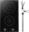 VEVOR Induction Cooktop 12in 2 Burners Built-in Electric Stove 220V 3500W, Low-Power Continuous Heating, Induction Burner for Kitchen, 11 Power Levels, Knob Control, Ceramic Glass, and Child Lock