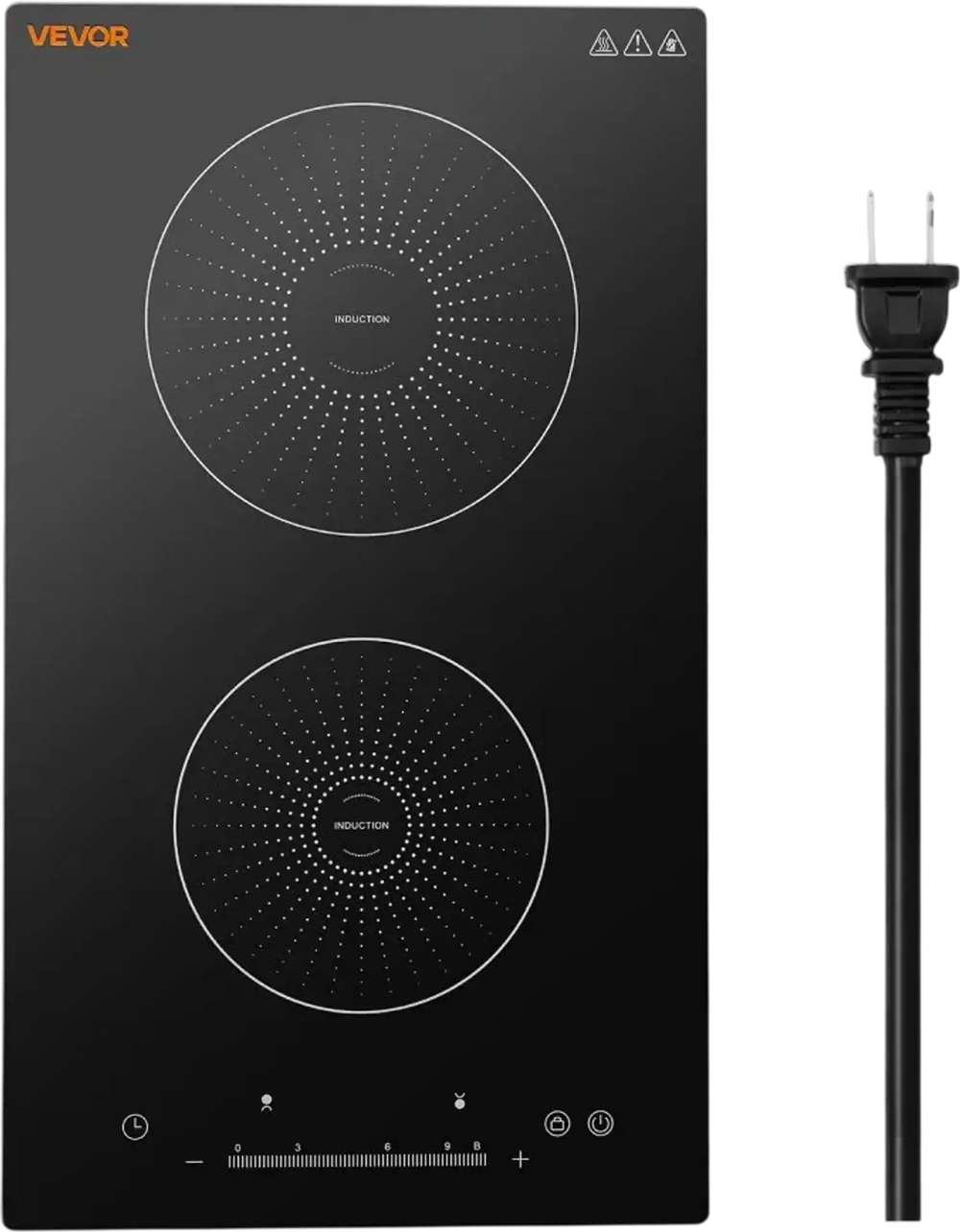 VEVOR Induction Cooktop 12in 2 Burners Built-in Electric Stove 110V 1800W, Low-Power Continuous Heating, Countertop Induction Burner, 9 Power Levels, LED Touch Screen, Ceramic Glass, and Child Lock