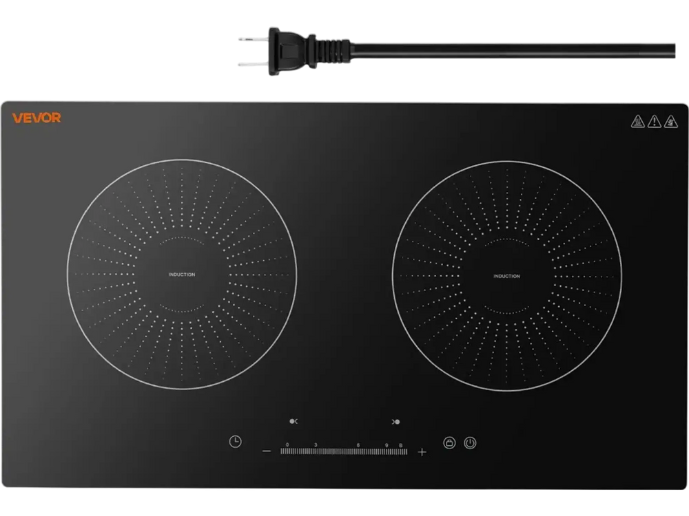 VEVOR Induction Cooktop 24inch 2 Burners Built-in Electric Stove 110V 1800W, Low-Power Continuous Heating, Induction Burner, with 9 Power Levels, LED Touch Screen, and Child Lock, for Kitchen, RV