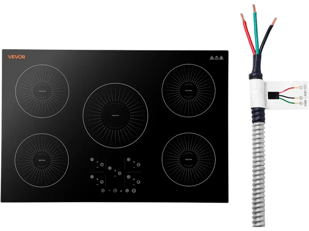 VEVOR Induction Cooktop 36in 5 Burners Built-in Electric Stove 220V 9200W, Low-Power Continuous Heating, Induction Burner for Kitchen, 9 Power Levels, LED Touch Screen, Ceramic Glass, and Child Lock