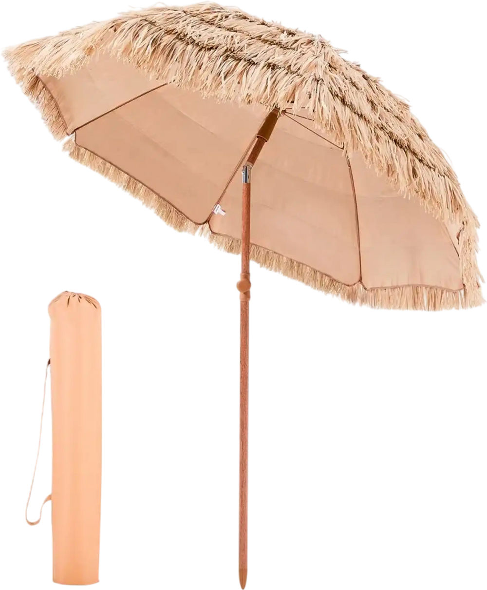 VEVOR Tiki Umbrella, 6.5 ft Thatched Patio Umbrella with Tilt, Hawaiian Style Beach Parasol with Durable PP Thatch and 8 Metal Ribs, Grass Pool Umbrellas for Beach, Patio, Poolside, Backyard & Garden