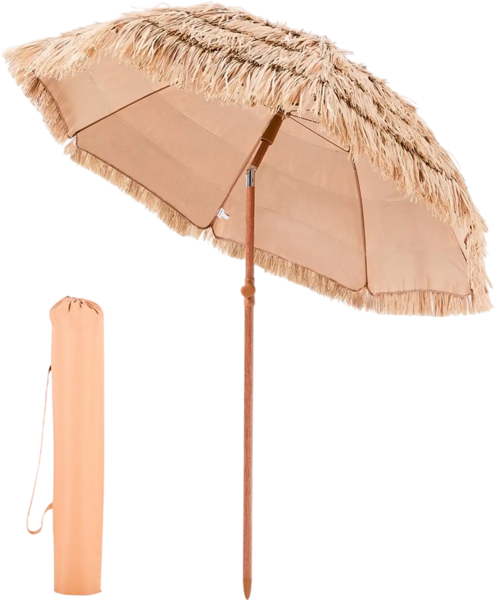 VEVOR Tiki Umbrella, 6 ft Thatched Patio Umbrella with Tilt, Hawaiian Style Beach Parasol with Durable PP Thatch and 8 Metal Ribs, Grass Pool Umbrellas for Beach, Patio, Poolside, Backyard & Garden
