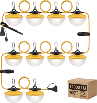 Vevor Construction String Lights 100' 100W 10-Bulb LED Jobsite Lighting 2-Pack New