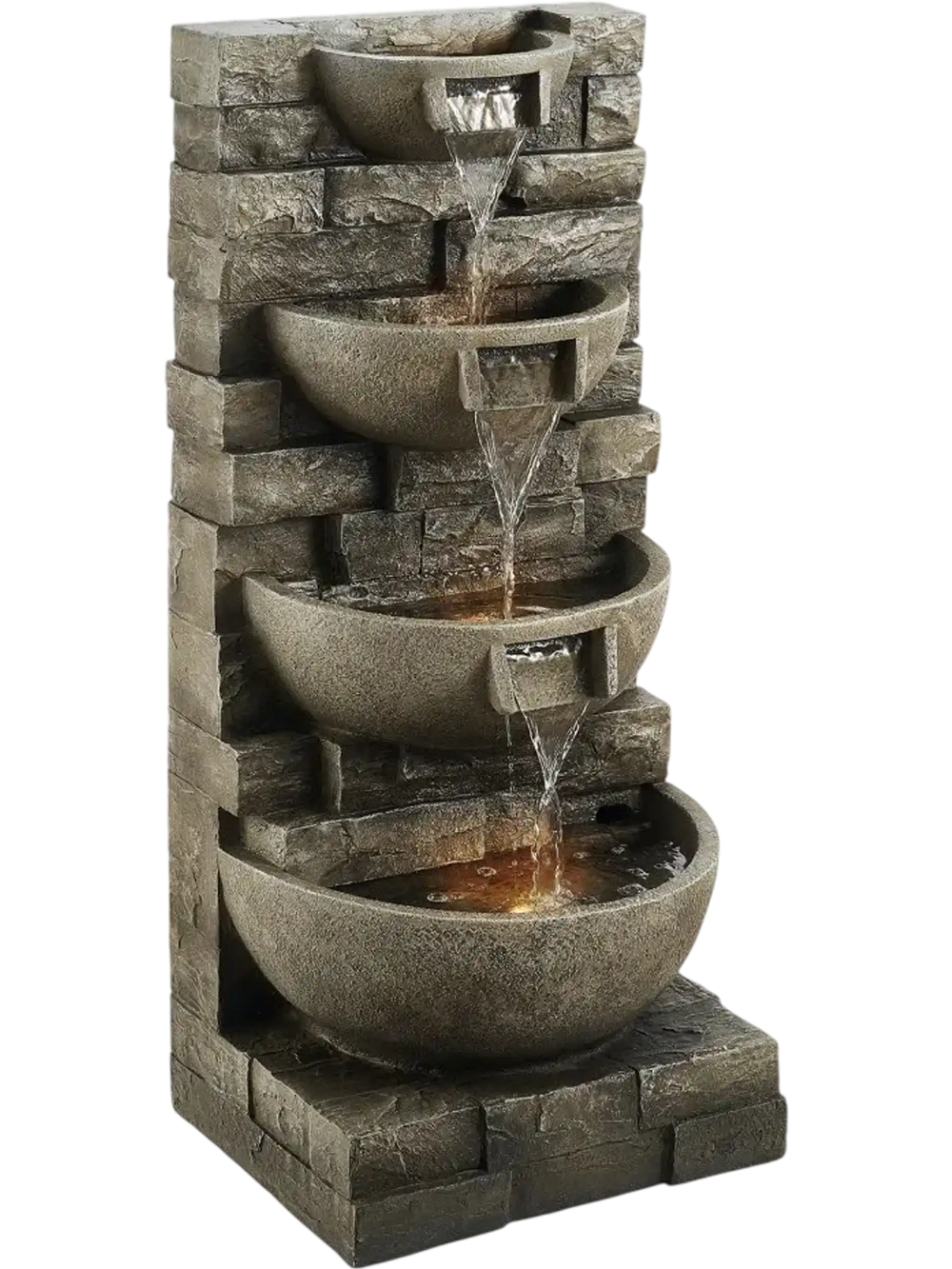 VEVOR Outdoor Water Fountain, 35.63 in Height Fountain and Waterfall, 4-Tier Floor Standing Cascading Fountains with LED Light and Pump, Block Stack Style, for Outdoor Indoor Garden, Patio & Backyard