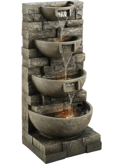 Vevor Outdoor Water Fountain 4-Tier LED Block Stack Style New