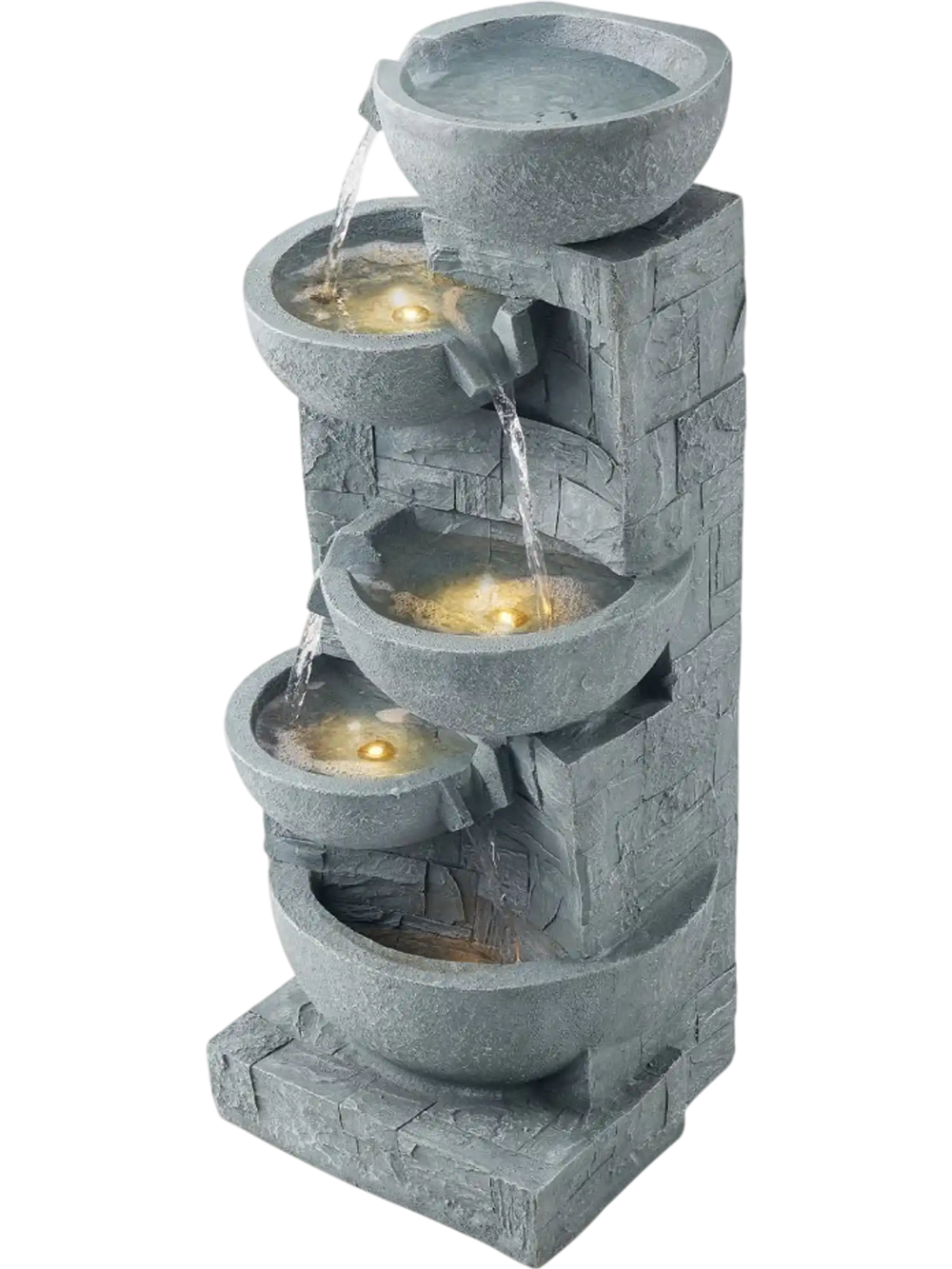 VEVOR Outdoor Water Fountain, 31.5 in Height Fountain and Waterfall, 5-Tier Floor Standing Bowl-Shaped Cascading Fountains with LED Light and Pump, for Outdoor Indoor Garden, Home, Patio & Backyard