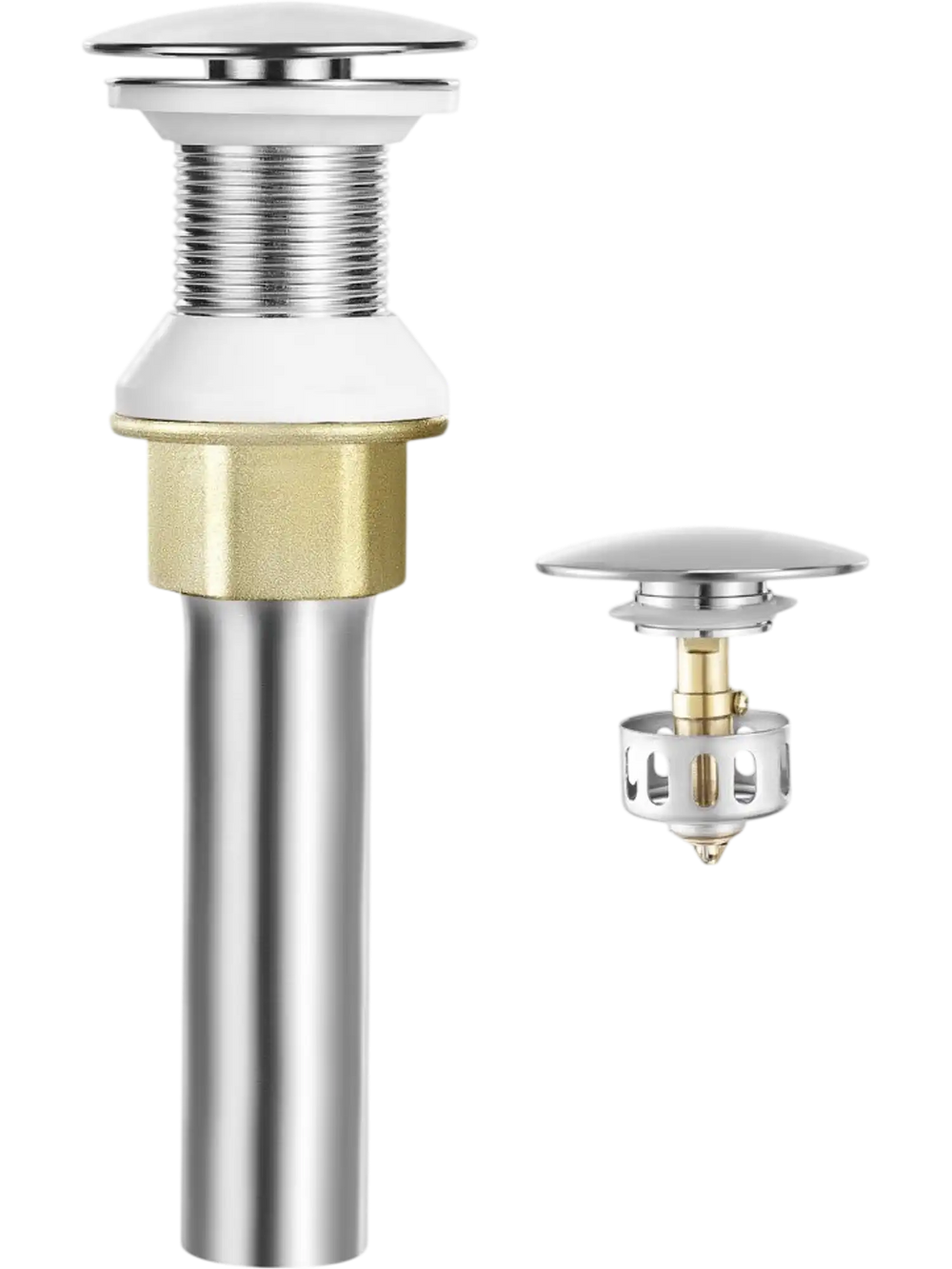 VEVOR Bathroom Sink Drain Without Overflow, Brass and 304 Stainless Steel Pop Up Drains, Anti-Clogging Vessel Drain Strainer, All Metal Hair Catcher Drains Stopper, for Sinks Without Overflow Holes