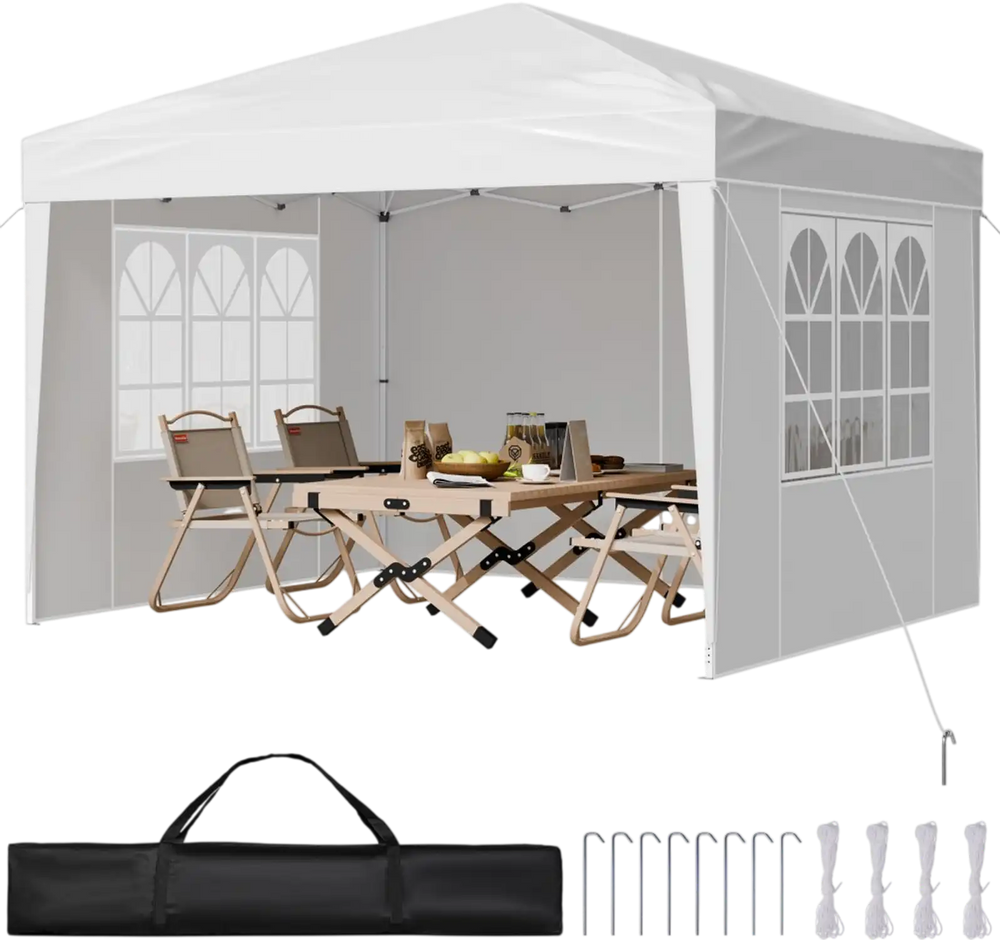 VEVOR Pop Up Canopy, 10 x 10 FT Instant Canopy Portable Gazebo with 3 Sidewalls & 2 Ventilated Windows, Height Adjustable Pop-Up Outdoor Shelter Tent for Events, Patio, Backyard, Party, Parking