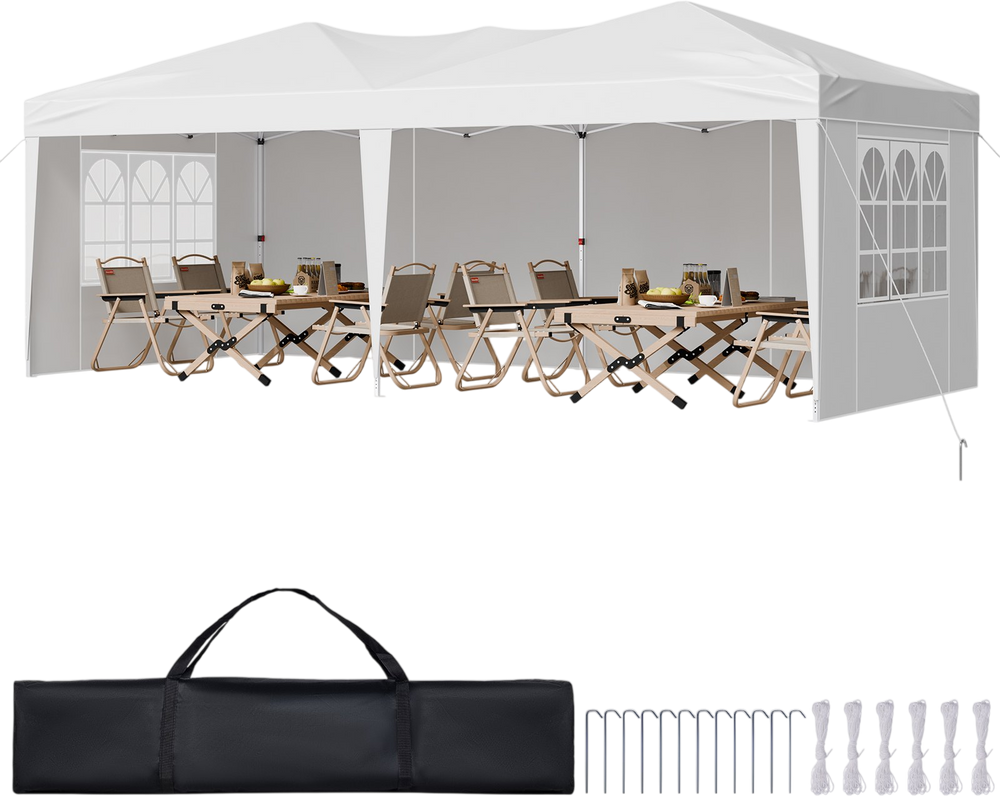 VEVOR Pop Up Canopy, 10 x 20 FT Instant Canopy Portable Gazebo with 3 Sidewalls & 2 Ventilated Windows, Height Adjustable Pop-Up Outdoor Shelter Tent for Events, Patio, Backyard, Party, Parking