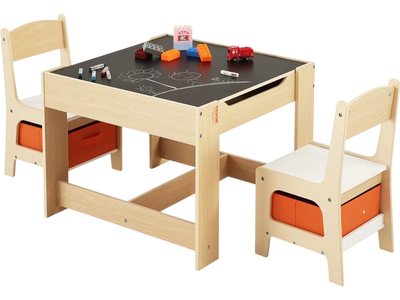 Vevor Kids Table and Chair Set Double-Sided Chalkboard Table with 2 Chairs Burlywood New