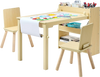 VEVOR Kids Art Table and Chair Set, Toddler Craft Table with 3 Tiers Storage Cabinet, Wooden Kids Activity Play Desk with 2 Chairs, Craft Play Desk for Reading, Learning, Drawing, Writing, Light Wood