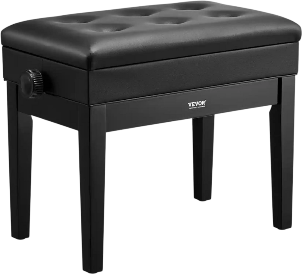 VEVOR Piano Bench, 22" x 13" x 19.3", Keyboard Piano Chair with 19.3"-22.8" Adjustable Height, Padded Cushion, Storage Compartment for Music Books, Wooden Piano Stool Seat, for Vanity, Living Room