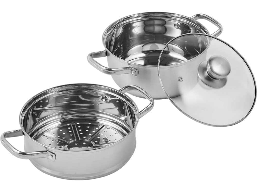 VEVOR Steamer Pot, 8.66in/22cm Steamer Pot for Cooking with 3QT Stock Pot and Vegetable Steamer, Large Capacity Stainless Steel Food Steamer Cookware with Lid for Gas Electric Induction Grill Stove