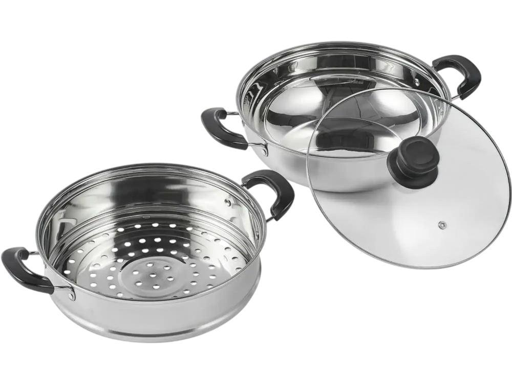 VEVOR Steamer Pot, 11in/28cm Steamer Pot for Cooking with 3QT Stock Pot and Vegetable Steamer, Food-Grade 304 Stainless Steel Food Steamer Cookware with Lid for Gas Electric Induction Grill Stove