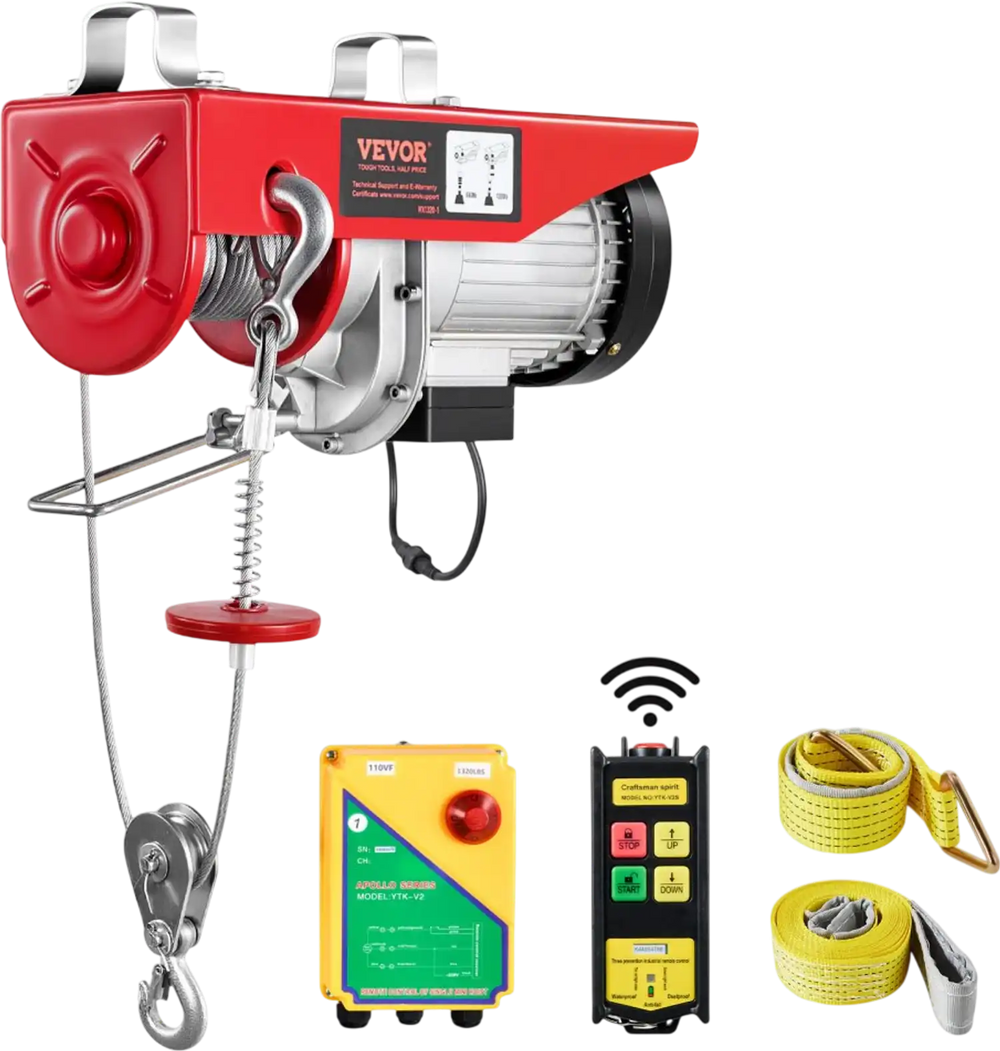 VEVOR Electric Hoist, 1320 lbs Lifting Capacity, 1150W 110V Electric Steel Wire Winch with Wireless Remote Control, 40ft Single Cable Lifting Height & Pure Copper Motor, for Garage Warehouse Factory