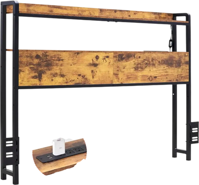 VEVOR Headboard for Full Size Bed, Adjustable Height Headboard with 2 Shelves Storage, Freestanding Head Board with Charging Station and LED Light for Different Bed Frames, Easy Assembly, Brown