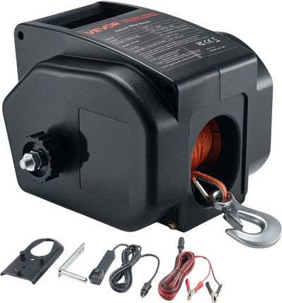 VEVOR Electric Boat Winch, 12V DC 300W, Reversible Electric Trailer Winch for Boats Up to 2000 lbs, Power-in, Power-Out, and Freewheel Operations for Boats with Wired Remote Control & Hand Crank