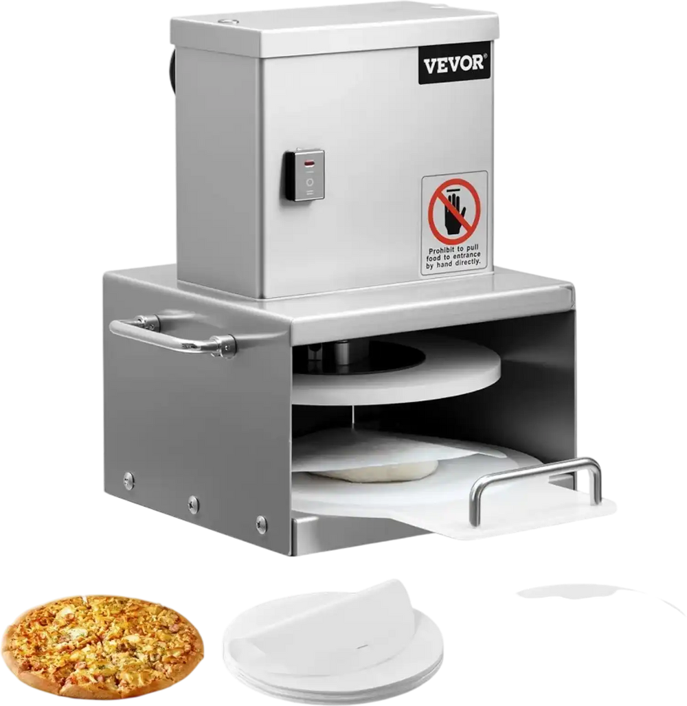 VEVOR Electric Pizza Dough Press Machine, 6 inch Pizza Pastry Press Plate, Stainless Steel Bread Presser, Adjustable Thickness Commercial Forming Machine, with 100 Pcs Parchment Paper