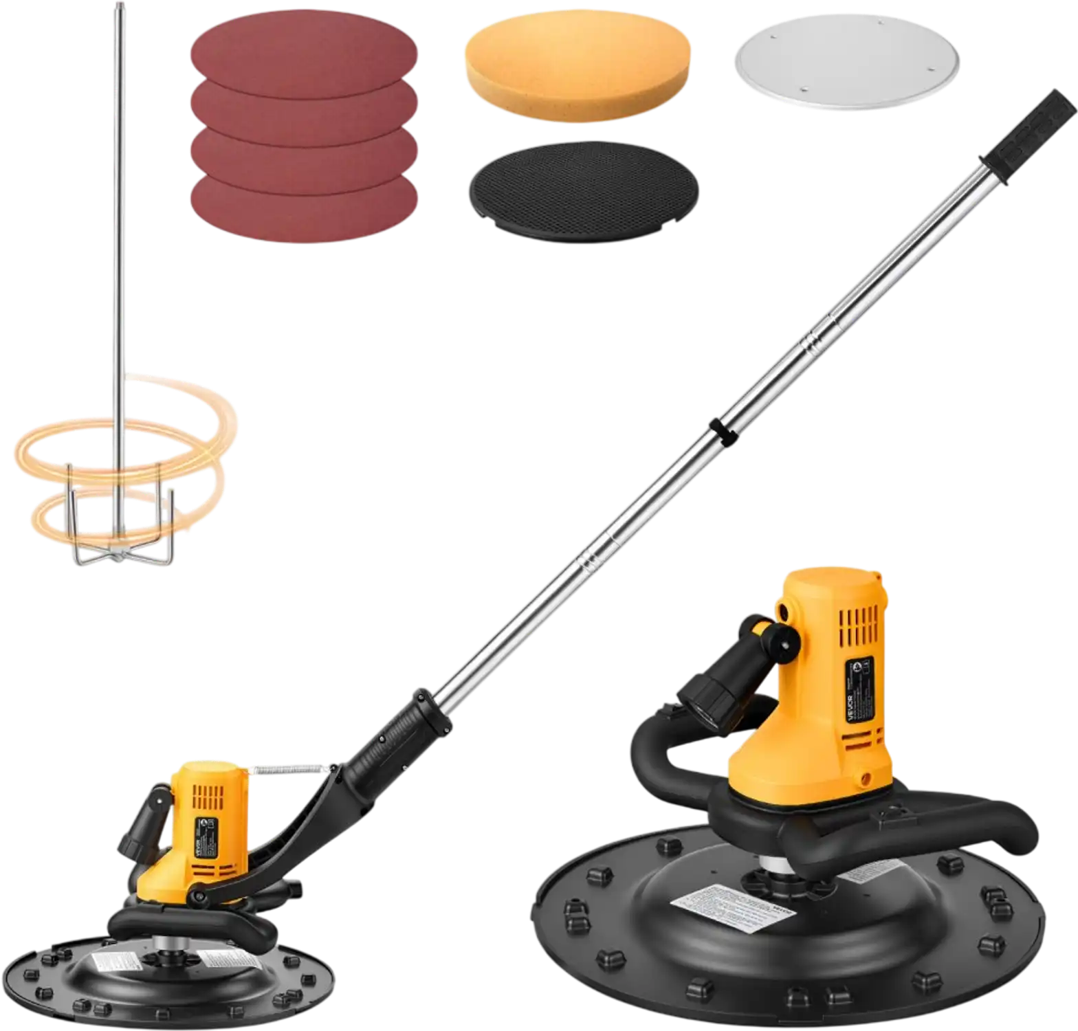 Vevor Power Trowel Electric Concrete Finishing Machine with Mixing Rod, 6-Speed 120-200 RPM, Steel and Plastic Trowel Discs, Extension Handle New
