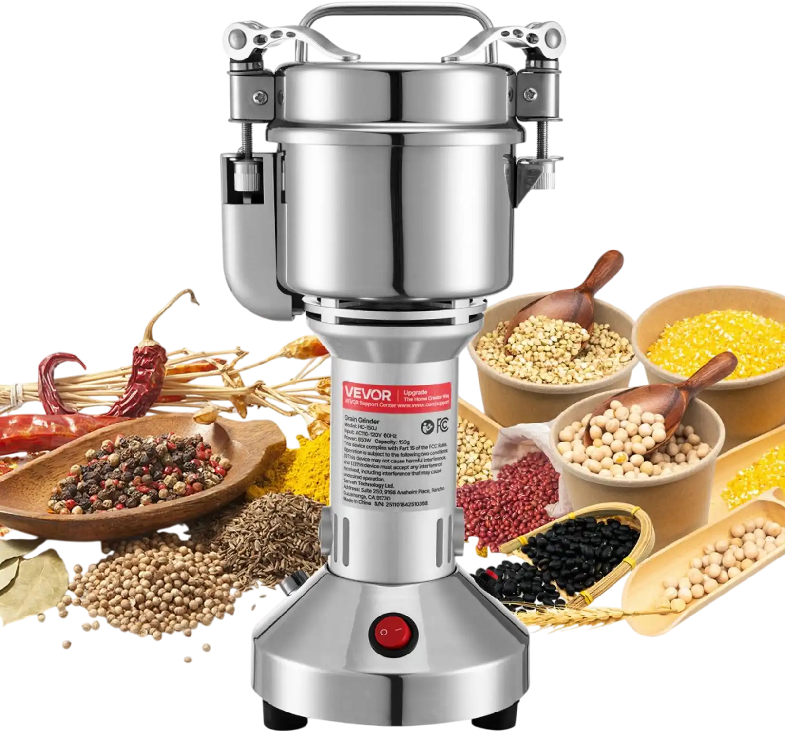 Vevor Grain Grinder Electric High-Speed 0.3 lbs Stainless Steel Pulverizer New